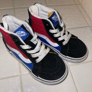 Baby vans black/red/yellow/blue high top zipper size 6c